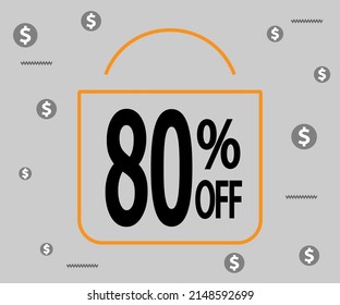 80% de descuento. Banner oscuro para tiendas y promociones. Bolsa de compras