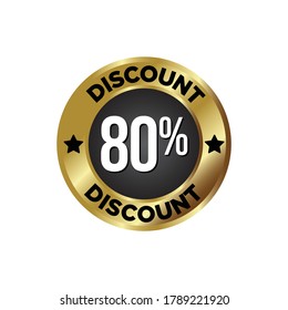 80% off Discount Badge, on golden and black color background