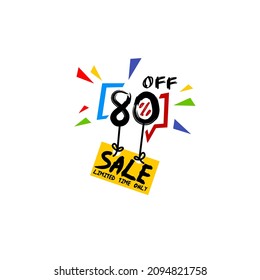 80% off discount - creative vector banner illustration. Abstract promotion concept layout. Special offer limited time only. Design elements. Flat vector illustration on white background.