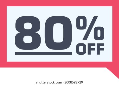 80% off. discount on red sale tag, gift card in comic balloon format. percent discount number on badge. Flat offer stamp. for use in online stores, flyers and digital marketing
