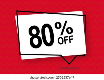 80% off. Discount 80 percent. Red banner with floating balloon in white 