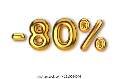 80 off discount promotion sale made of realistic 3d gold balloons. Number in the form of golden balloons. Template for products, advertizing, web banners, leaflets, certificates and postcards. Vector