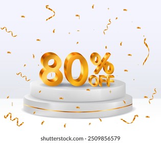 80% off discount sale fund. 3D golden numbers. 80% discount on 3D. with percentage sign. Promotion template design..