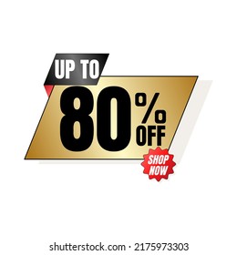 80% off UP to discount, shop now, gold gold design with 3D details. vector illustration
