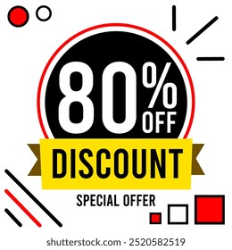 80% off discount 80 % off special offer eighty percent off discount 80%off discount Promotions with white and black numbers white background black ball red and black designs.eps