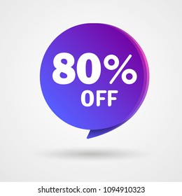 80% OFF Discount Sticker. Sale blue and purple Tag Isolated Vector Illustration. Discount Offer Price Label, Vector Price Discount Symbol.