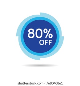 80% OFF Discount Sticker. Sale Blue Tag Isolated Vector Illustration. Discount Offer Price Label, Vector Price Discount Symbol.