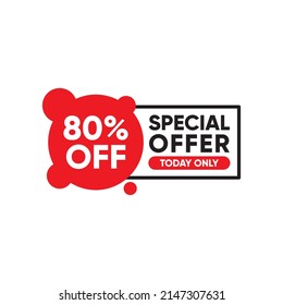 80% de descuento pegatina, oferta especial venta etiqueta roja aislada ilustración vectorial. Etiqueta de precio de oferta de descuento, símbolo de campaña publicitaria en venta al por menor, marketing promocional de venta y oferta en día de compras