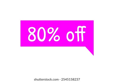 80% off. Discount tag magenta and white text. Marketing promotions, retail sales. Simple offer tag. Eighty percent off.