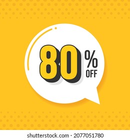 80% de descuento. Vector de descuento para ventas, etiquetas, promociones, ofertas, stickers, banners, etiquetas y stickers web. Nueva oferta. Emblema de globo de descuento blanco y negro sobre fondo amarillo.