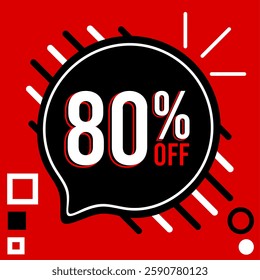 80% off eighty percent off, 80%off, 80 percent off, %, 80, promotions discount, numbers letters white red, red background, balloon designs black white red.eps