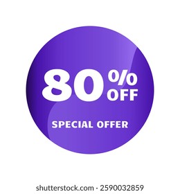 80% off. Eighty percent off, Special Offer. Discount sale banner design template. Discount tag. Vector illustration. Purple Design.