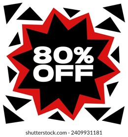 80% off. Explosion of offers. Red and black.