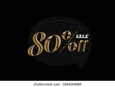80% OFF Gold Sale Discount Banner. Discount offer price tag. Vector Modern Sticker Illustration.