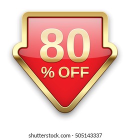 80% off golden badge, vector.