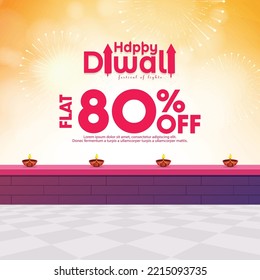 Up to 80% Off Happy Diwali Sale Banner or Sale Poster. Diwali Sale. Festival season. Vector design.