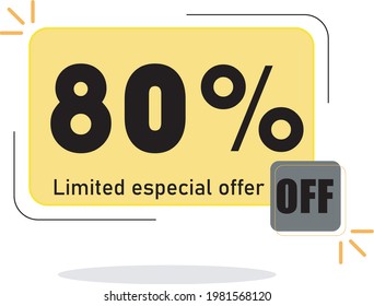80% OFF KIMITED ESPECIAL OFFER YELLOW BOX SIGN ICON VECTOR