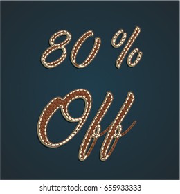 '80% Off' leather sign, vector illustration