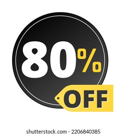 80% off limited special offer. Discount banner in red and yellow circular balloon, super discount