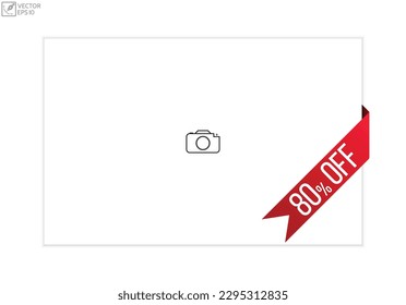 80% off message on ribbon banner. Vector illustration.