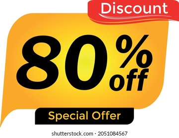 80% off, 80 percent promotion for offers, great deals, big sale, reduction. Yellow and red tag