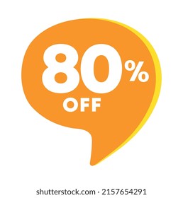 80% off. Price discount. Sale of special offers. Ad with shopping tag. Retail advertising campaign, stores. Vector illustration