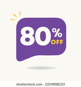 80% off. Price discount tag sale. Promo, special offer retail and store. For poster, social media.