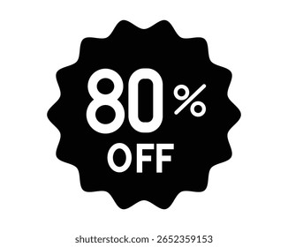 80 %OFF Promotional Black Badge Graphic for Sales and Discount Badge, Vector EPS File.