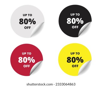 80% off round sticker sign. 80% off circle sticker banner colors set, badge symbol vector illustration