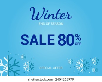 80 % Rabatt auf Verkaufsbanner. Achtzig Prozent Sonderangebot. Winterverkaufsbanner. Winterende der Jahreszeit Verkauf Hintergrund Design. Vorlage für Werbung, Web und soziale Medien. Vektorgrafik.