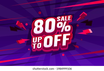 Up To 80 off sale banner, promotion flyer, retro label. Vector illustration