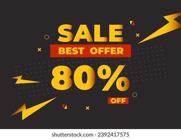 80% off sale best offer. Sale banner with eighty percent of discount, coupon or voucher vector illustration. Yellow and red template for campaign or promotion.