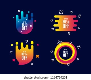 Up to 80% off Sale. Discount offer price sign. Special offer symbol. Save 80 percentages. Sale banners. Gradient colors shape. Abstract design concept. Vector