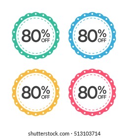 80% off. Sale and discount price badge sticker.