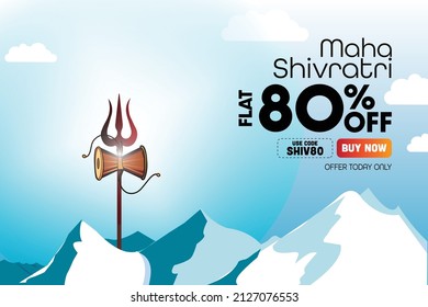 80% OFF Sale. Happy Mahashivratri Sale Offer Banner, Advertisement, Discount Promotion.