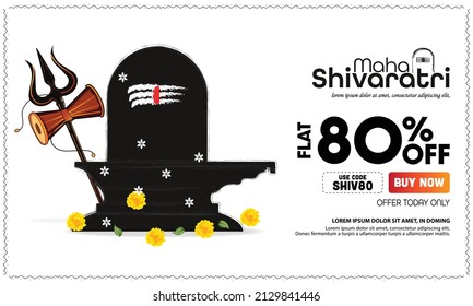 80% OFF Sale. Happy Mahashivratri Sale Offer Banner, Advertisement, Discount Promotion.
