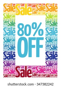 80% OFF Sale words cloud, business concept background