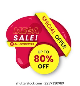80% off sales banner. Floating pink button for promotions and offers in supermarkets, stores, malls and others.