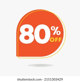 80% off in the sales tag. Special offer, promotion for shopping in stores, retail. Vector illustration.