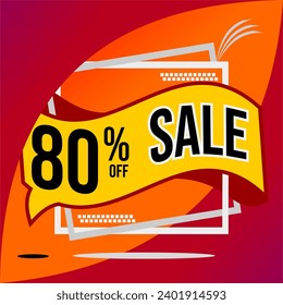 80 % Rabatt auf Sonderangebot mit orangefarbenem Hintergrund und Ballon mit schwarzen Buchstaben