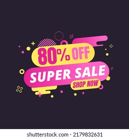 80% off, super sale Sale, special offer and sale banner. Buy now. Pink design, promotion, vector illustration