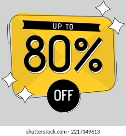 Up to 80% Off Tag. Vector for Big Discount, Yellow Square Illustration for Sales.