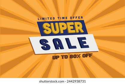 80% off, text with effect, template with background in orange and yellow tones to use in promotions and product sales