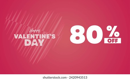 80% OFF Valentine,Soft pink color background banner or card, Valentine's Day. Valentine's day offers concept for discount offer promo art