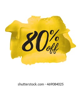 80% OFF vector text, logo, card, poster, word, written on painted yellow background
