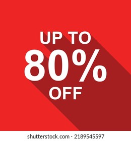 up to 80% off white text on a red background