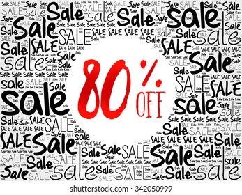 80% OFF word cloud background, business concept