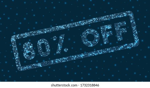 80% off word en estilo digital. Con un brillo geométrico del 80% de descuento. Ilustración vectorial con clase.
