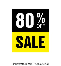 80% de descuento. Banner amarillo y negro con 80 por ciento de descuento para megaventas.