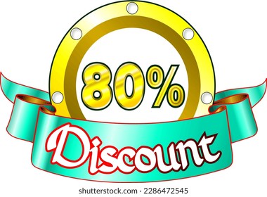 80% off, yellow disk and green ribbon, vector illustration for wholesale and retail, illustrative art, beautiful illustration, vector. God is good!